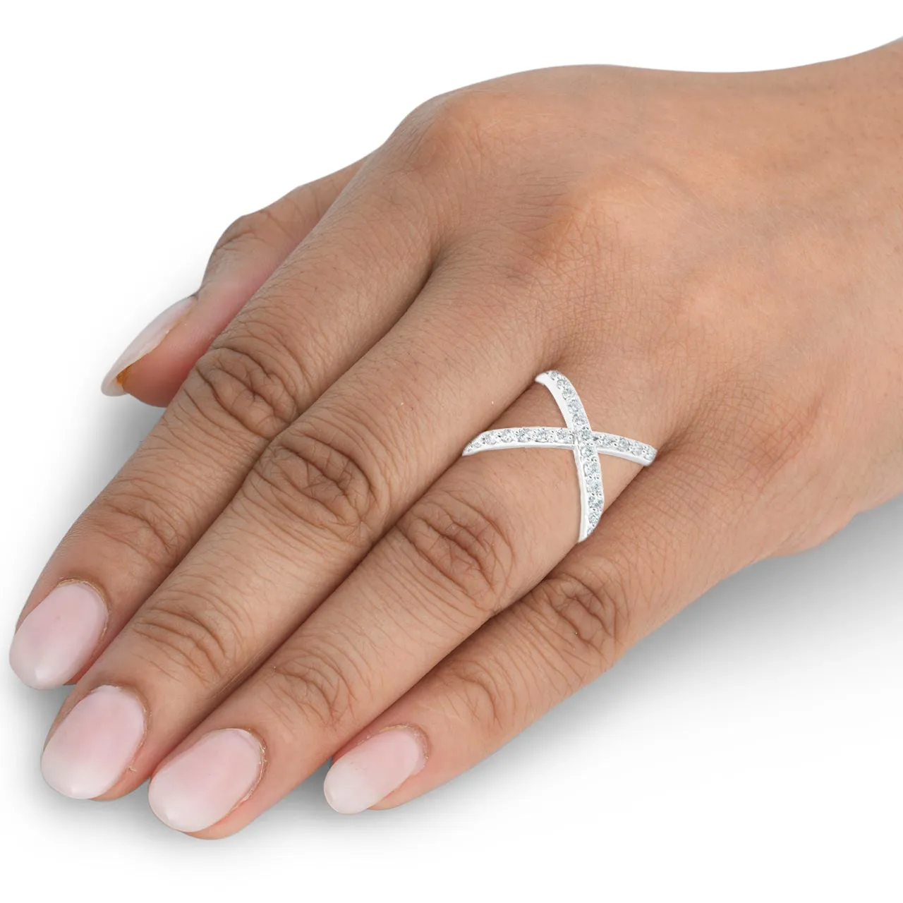1 Ct Diamond X Ring Wide Womens Fashion Designer Band 14k White Gold Lab Grown