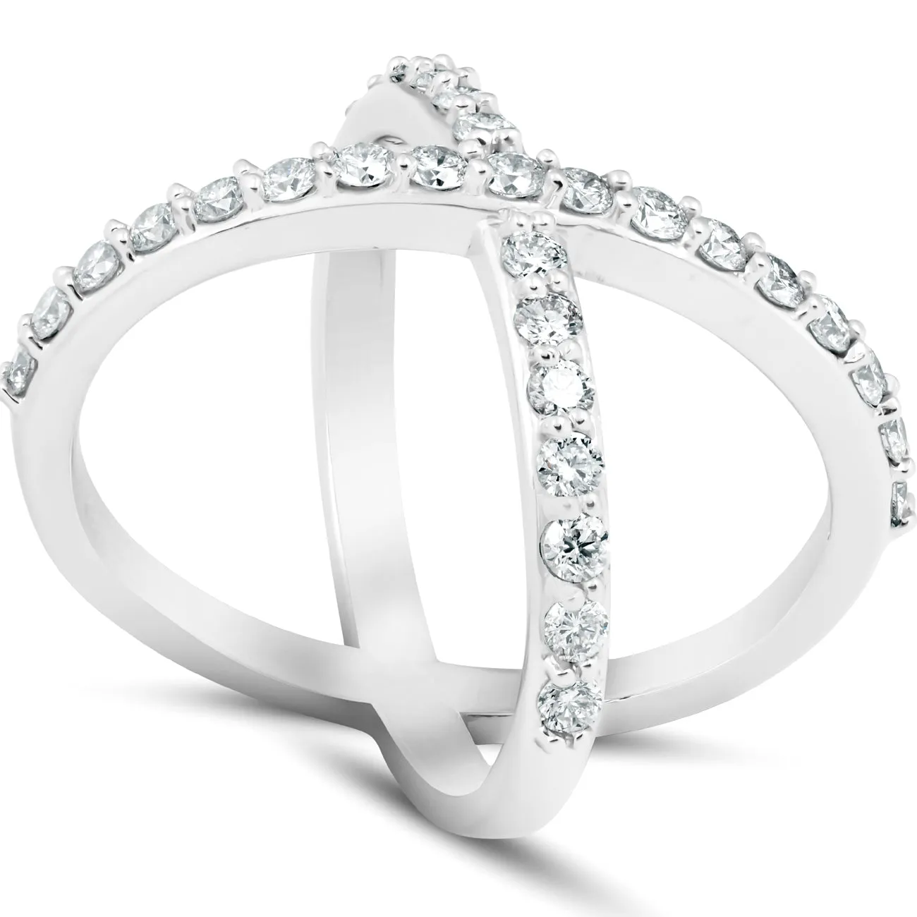 1 Ct Diamond X Ring Wide Womens Fashion Designer Band 14k White Gold Lab Grown