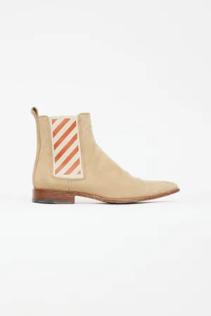 Beige Suede Logo Chelsea Boot