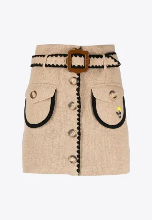 Belted Wool Mini Skirt