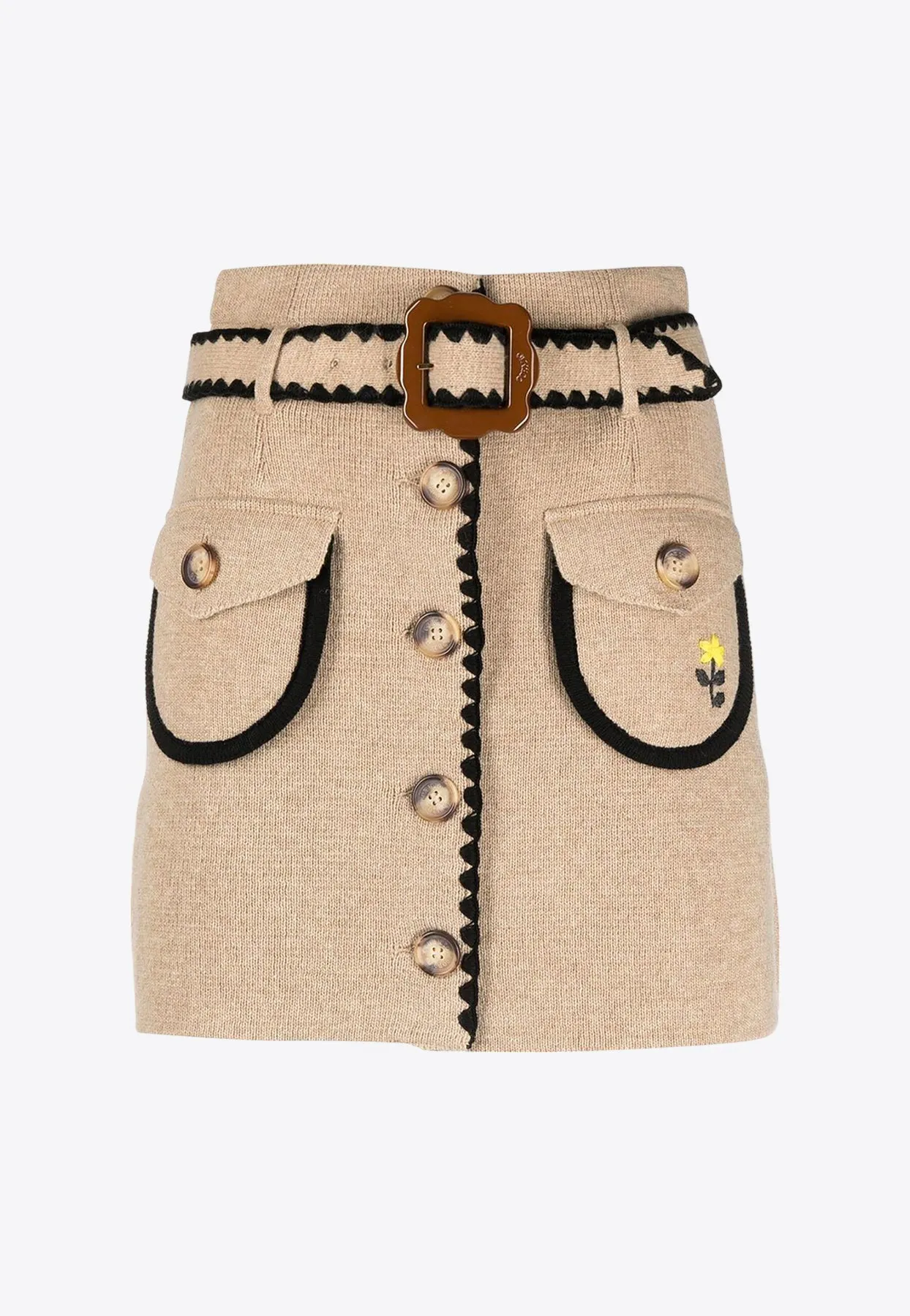 Belted Wool Mini Skirt