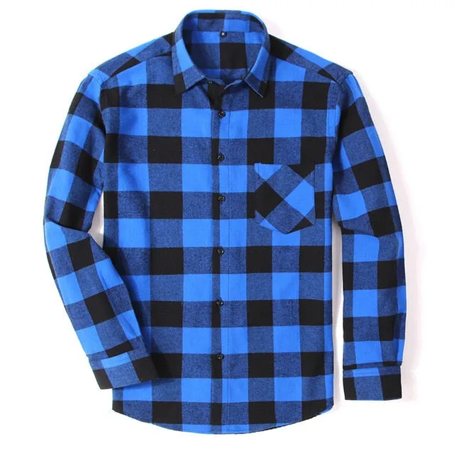 BINJUEMENS Flannel Men's Plaid Slim Fit Shirt