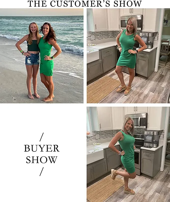 Bright Green Women Casual Dress Crew Neck Ruched Summer Sleeveless Tank Bodycon Shirt Short Mini Dresses - BTFBM