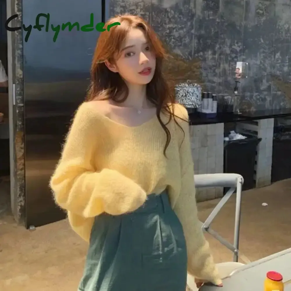 Cyflymder Sexy Thin Sweaters Women Vintage Hollow Knitted Pullovers Top Sweet Casual Loose V-neck Sweatshirt Elegant Korean Womens Clothes