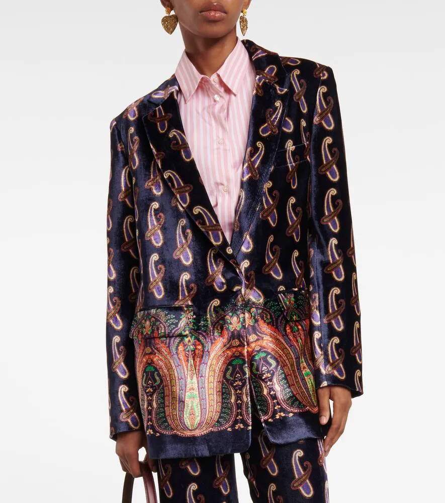 Etro Paisley single-breasted velvet blazer