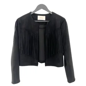 Faux Suede Fringe Cropped Jacket Black Size M