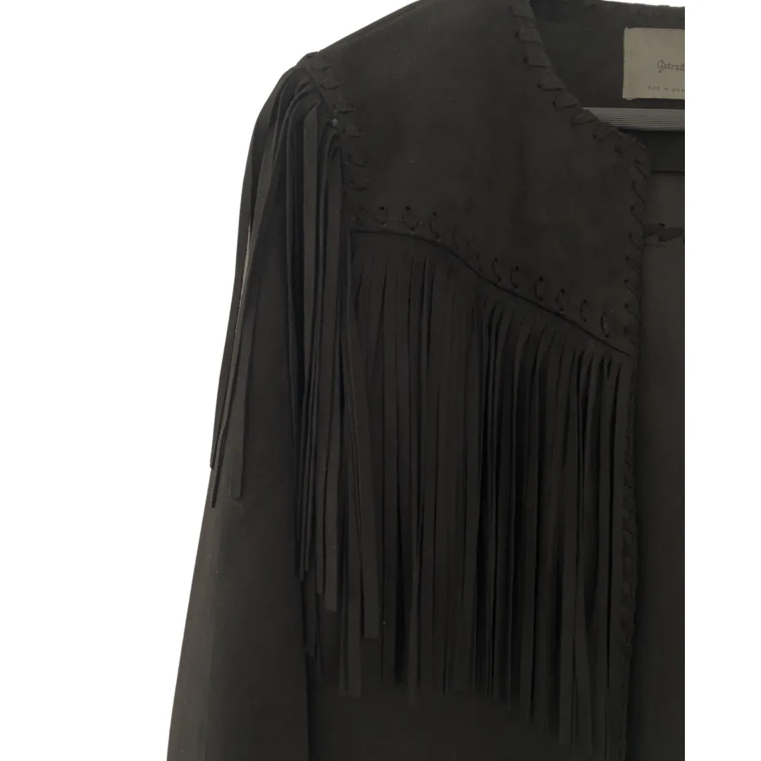 Faux Suede Fringe Cropped Jacket Black Size M