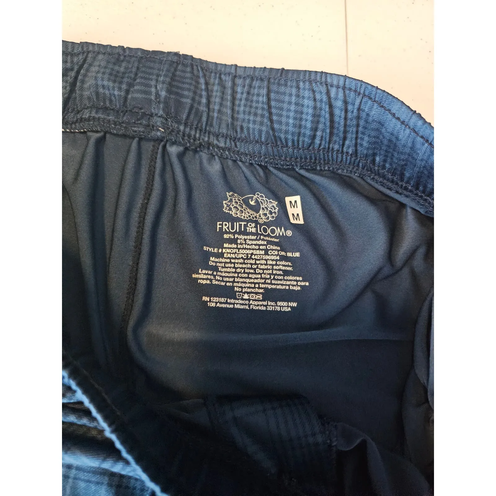 Fruit of the Loom Mens Sz M Casual Elastic Waist Athletic Shorts Blue Plaid