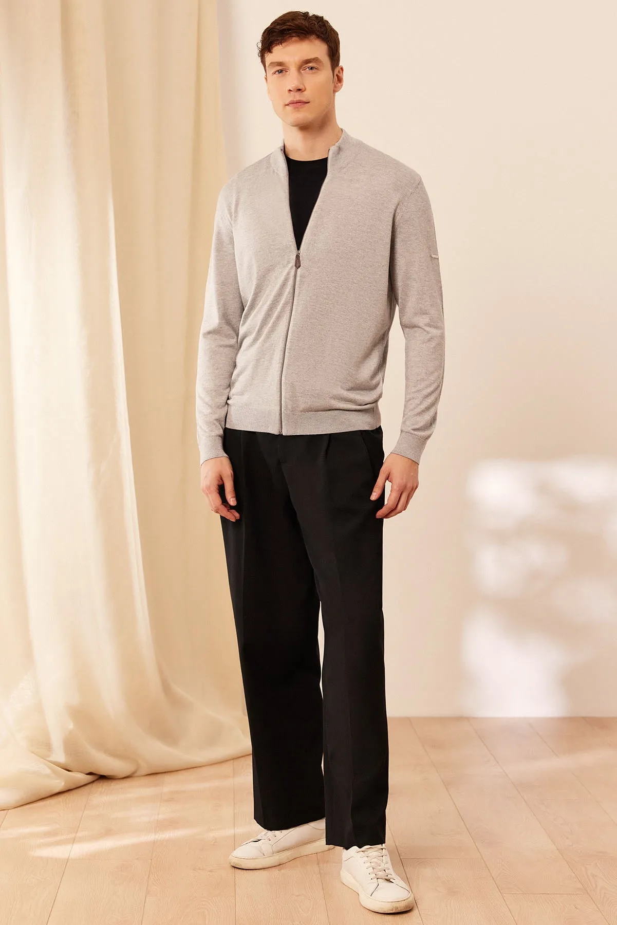 Gray Silk and Cashmere Utku Men's Cardigan