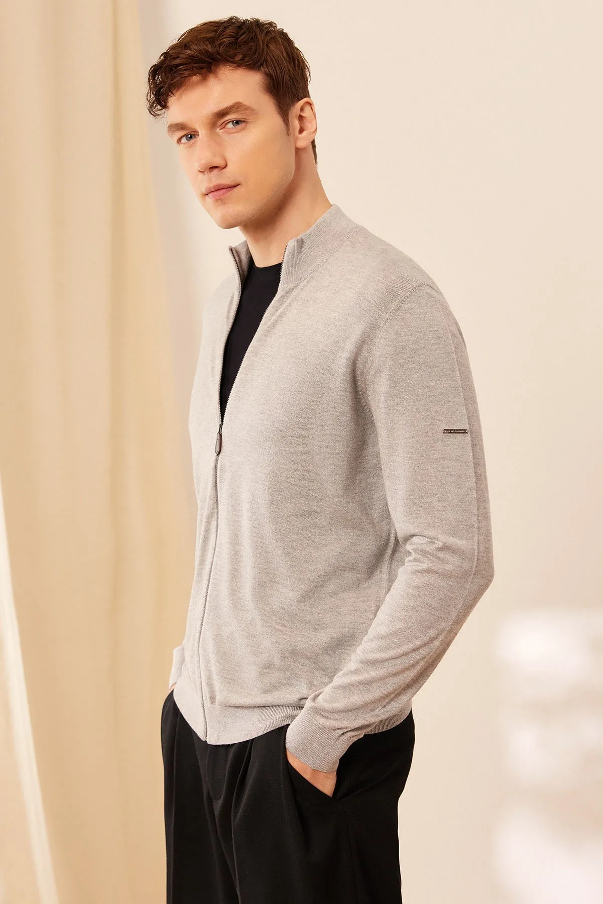 Gray Silk and Cashmere Utku Men's Cardigan