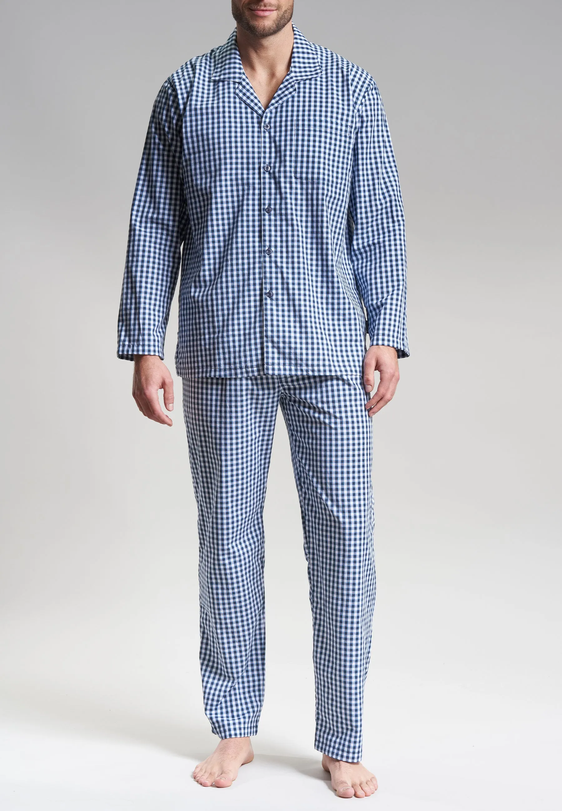 Götzburg Mens Pure Cotton Pyjama Set - Blue Check