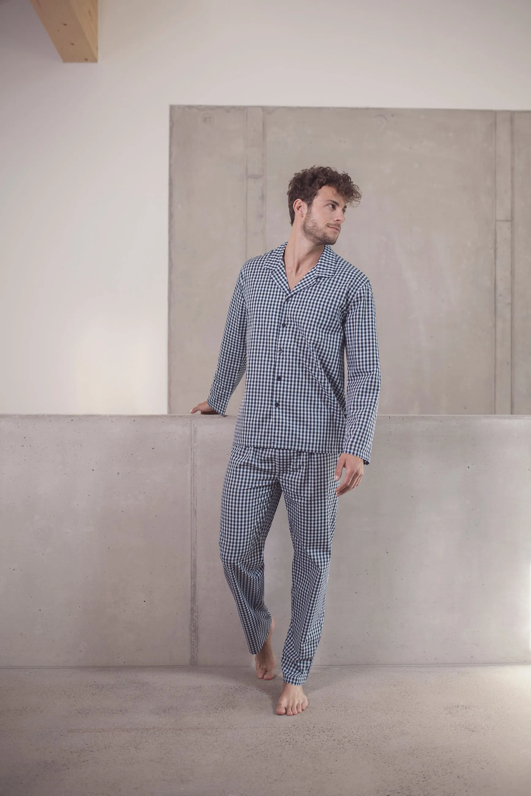 Götzburg Mens Pure Cotton Pyjama Set - Blue Check
