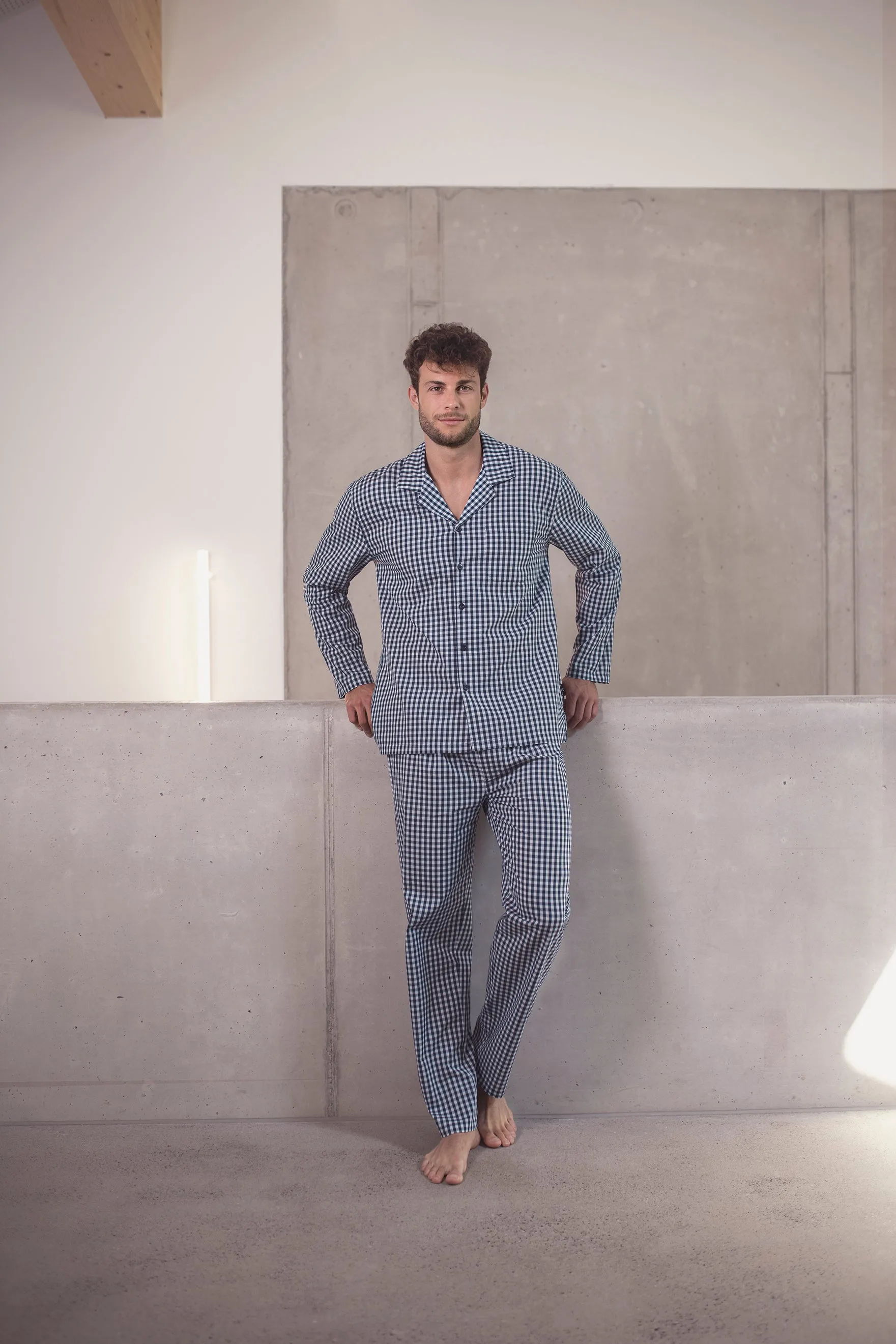 Götzburg Mens Pure Cotton Pyjama Set - Blue Check