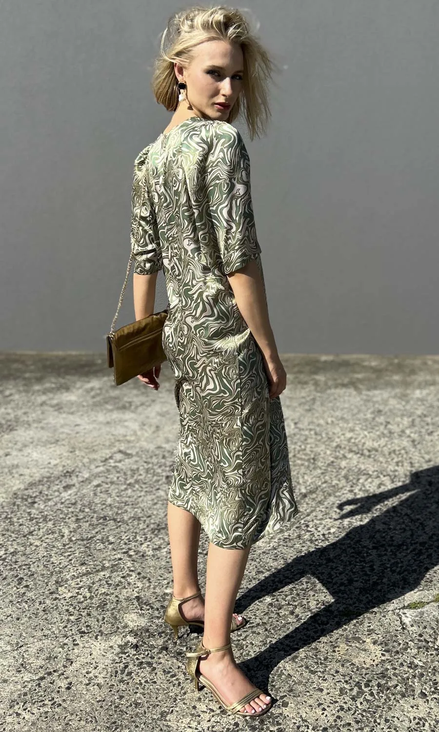 hoss Babylon Silk Dress - Green Swirl