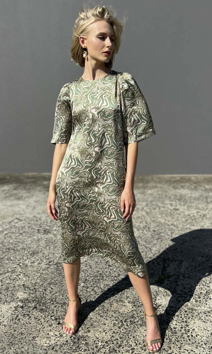 hoss Babylon Silk Dress - Green Swirl