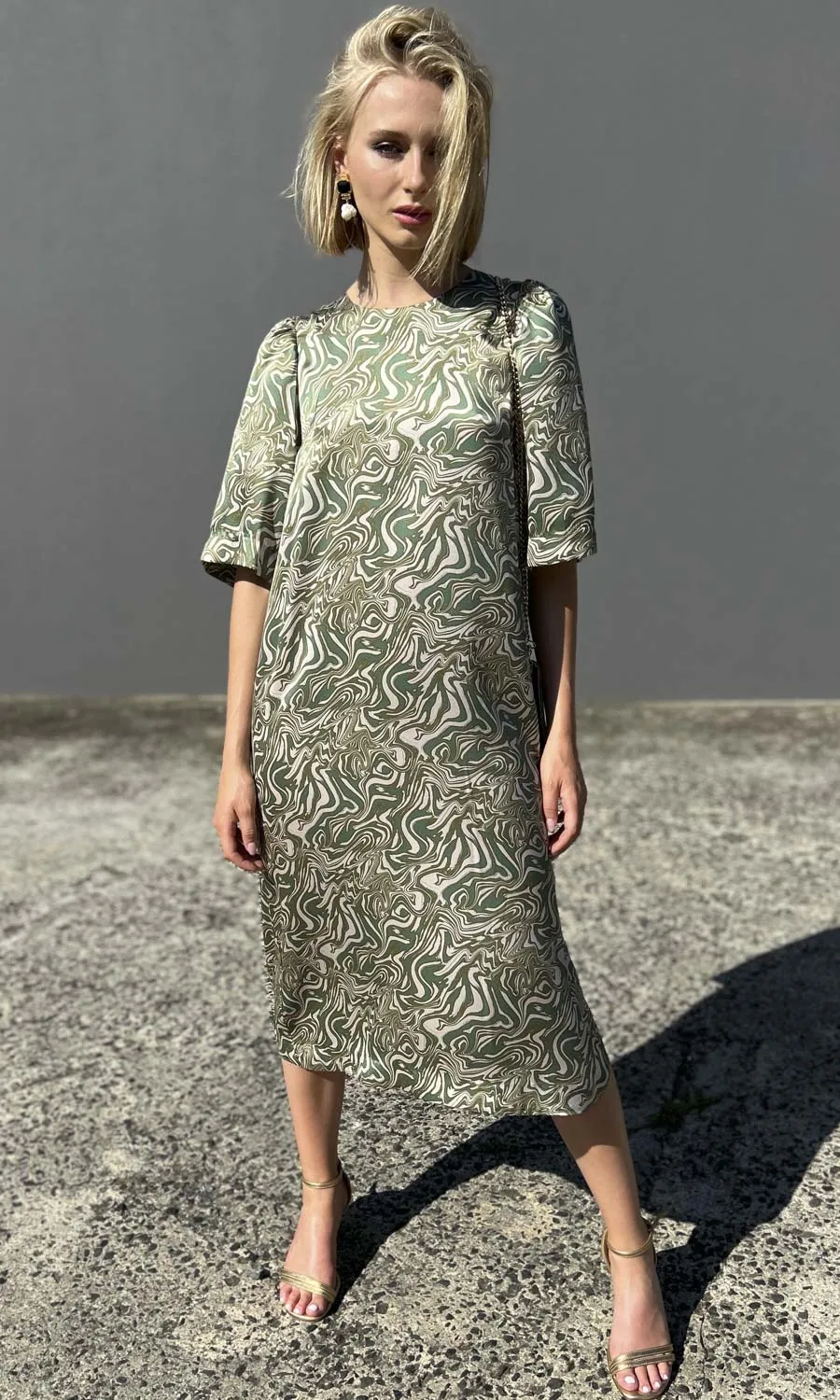 hoss Babylon Silk Dress - Green Swirl