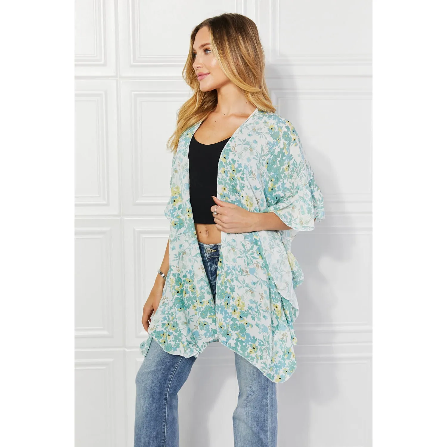 Justin Taylor Fields of Poppy Floral Kimono in Green