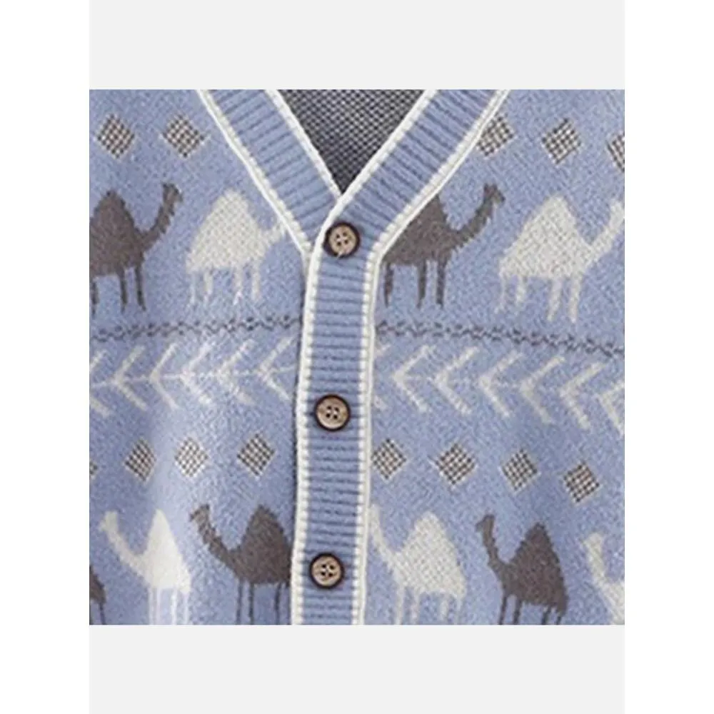 Kids Light Blue Camel Troop, Cardigan V neck Sweater