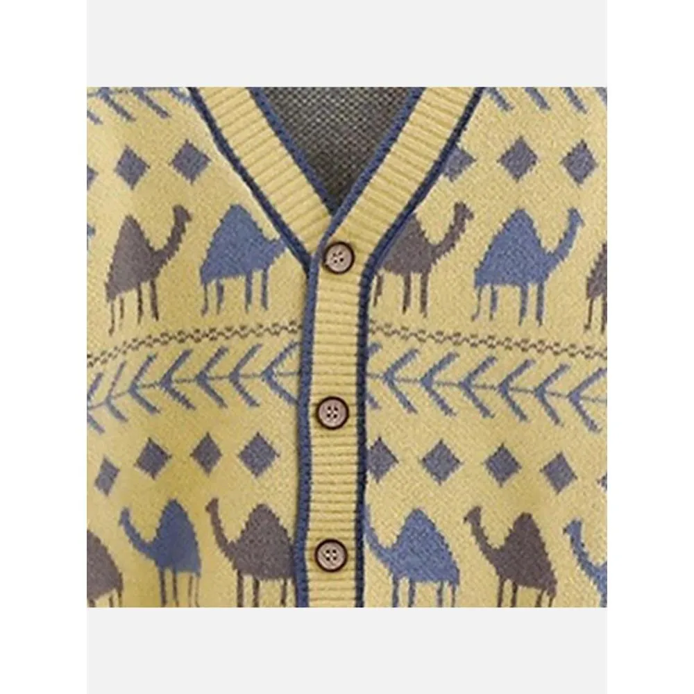 Kids Yellow Camel Troop, Cardigan V Neck Sweater