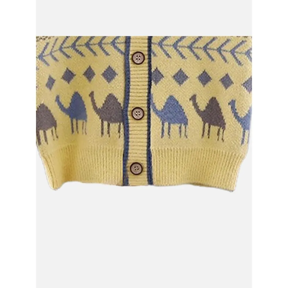 Kids Yellow Camel Troop, Cardigan V Neck Sweater