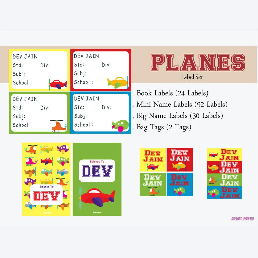 Label Set - Airplane, 146 labels and 2 bag tags