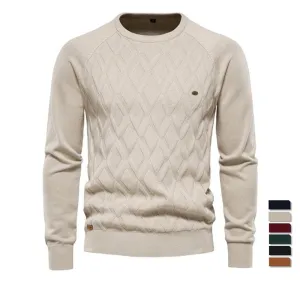 Men O-neck Cotton Argyle Sweater