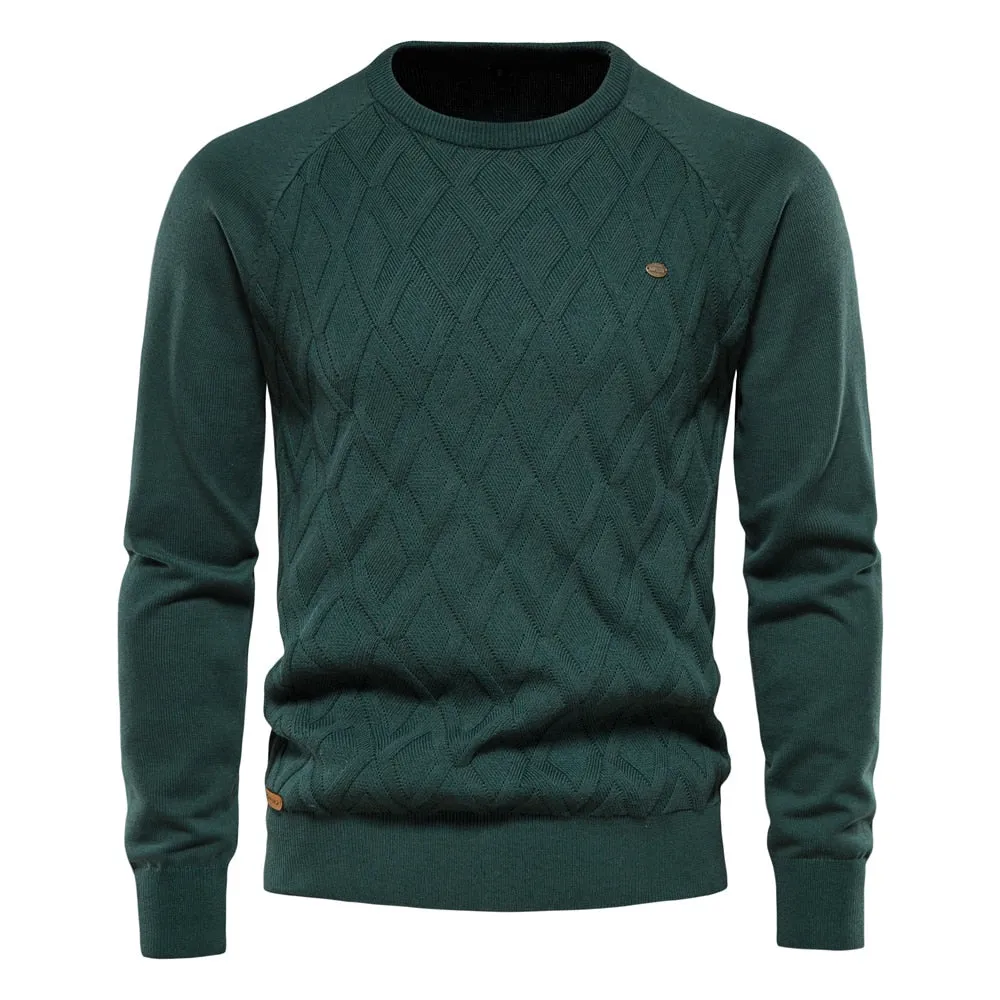 Men O-neck Cotton Argyle Sweater
