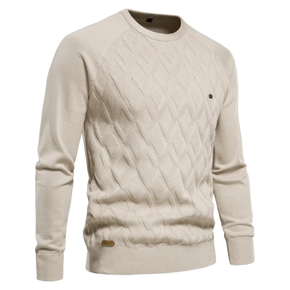 Men O-neck Cotton Argyle Sweater