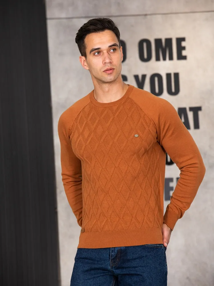 Men O-neck Cotton Argyle Sweater