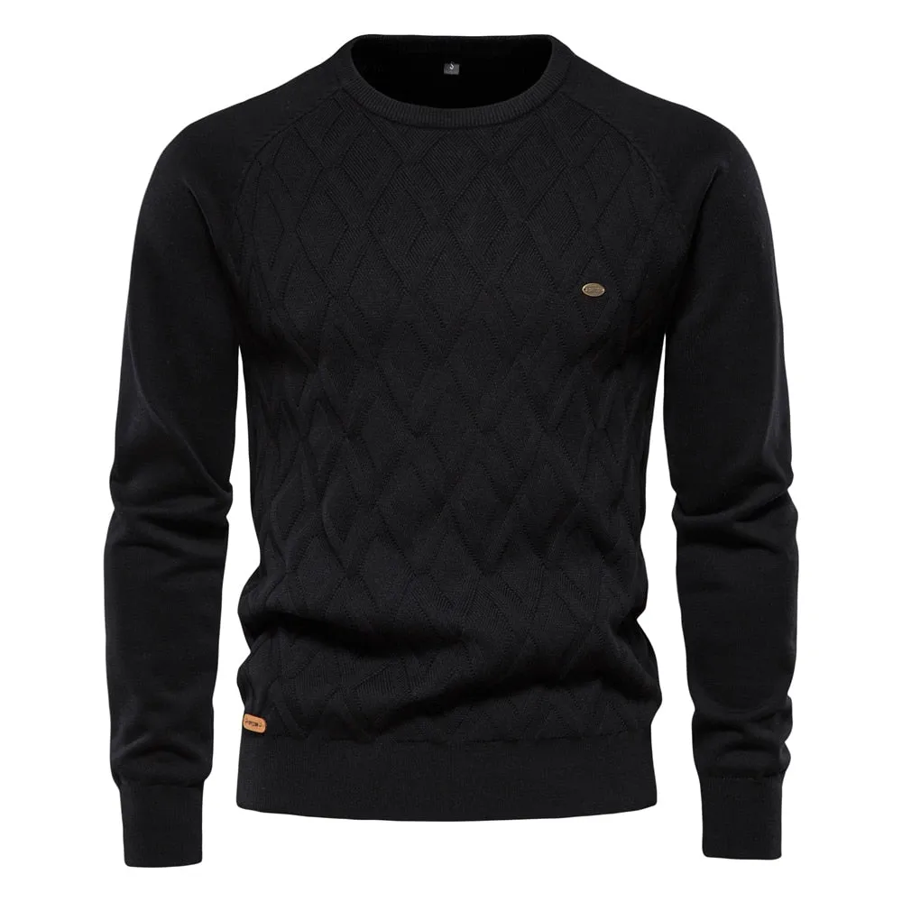 Men O-neck Cotton Argyle Sweater