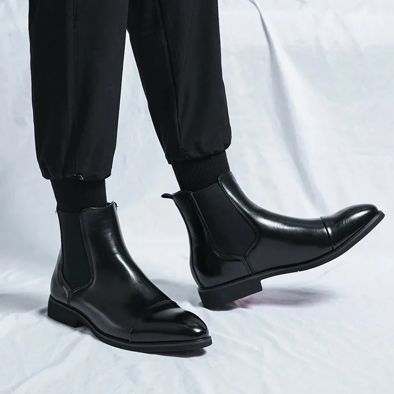 Men's Chelsea Boots - Red Sole PU Ankle Slip-On Business Shoes, Round Toe, Free Shipping, Sizes 38-46
