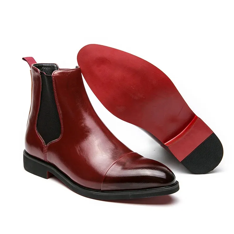 Men's Chelsea Boots - Red Sole PU Ankle Slip-On Business Shoes, Round Toe, Free Shipping, Sizes 38-46
