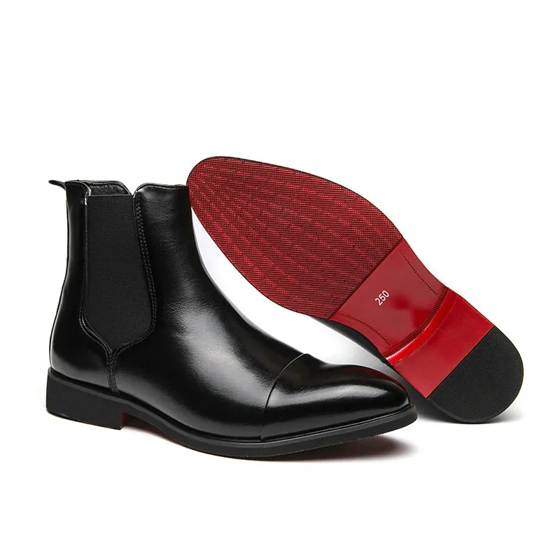 Men's Chelsea Boots - Red Sole PU Ankle Slip-On Business Shoes, Round Toe, Free Shipping, Sizes 38-46