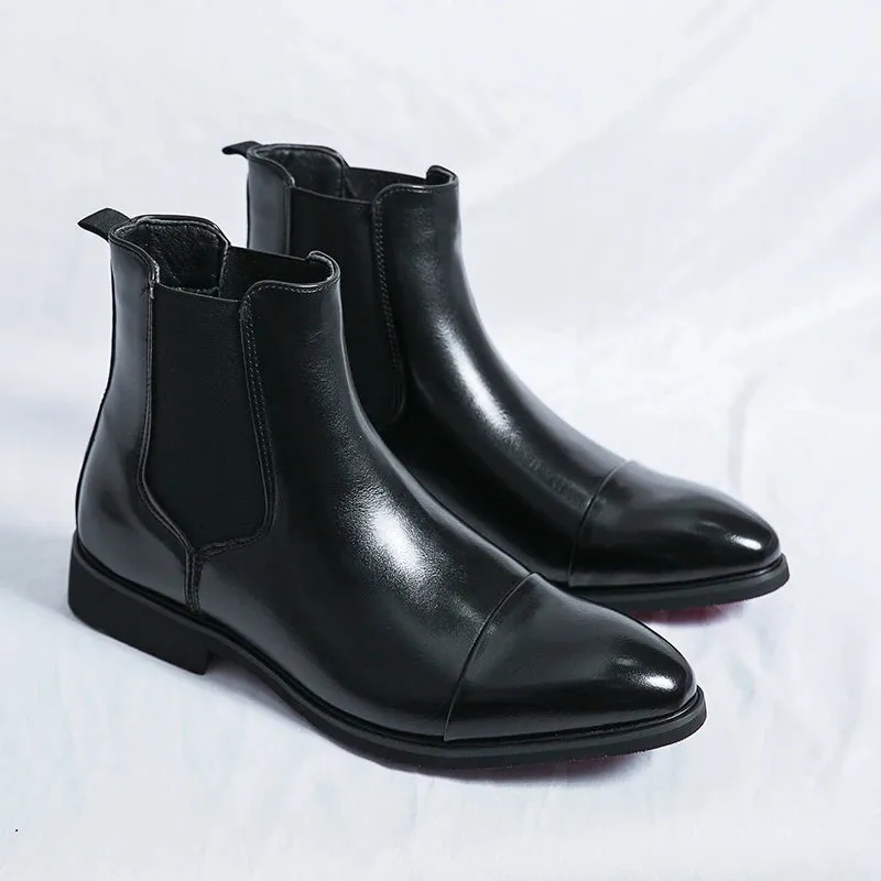 Men's Chelsea Boots - Red Sole PU Ankle Slip-On Business Shoes, Round Toe, Free Shipping, Sizes 38-46