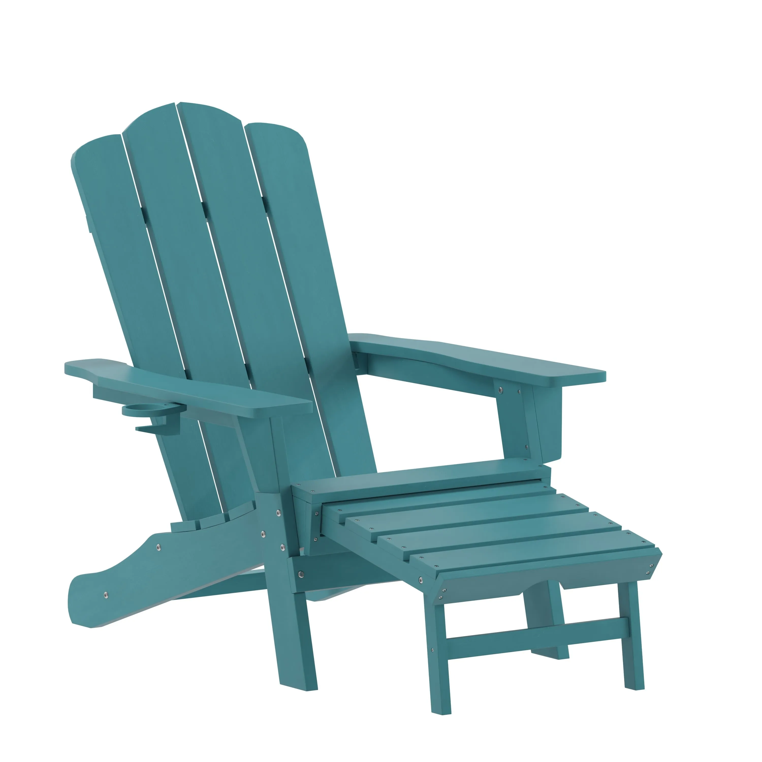 Newport HDPE Adirondack Chair with Cup Holder and Pull Out Ottoman, All-Weather HDPE Indoor/Outdoor Lounge Chair