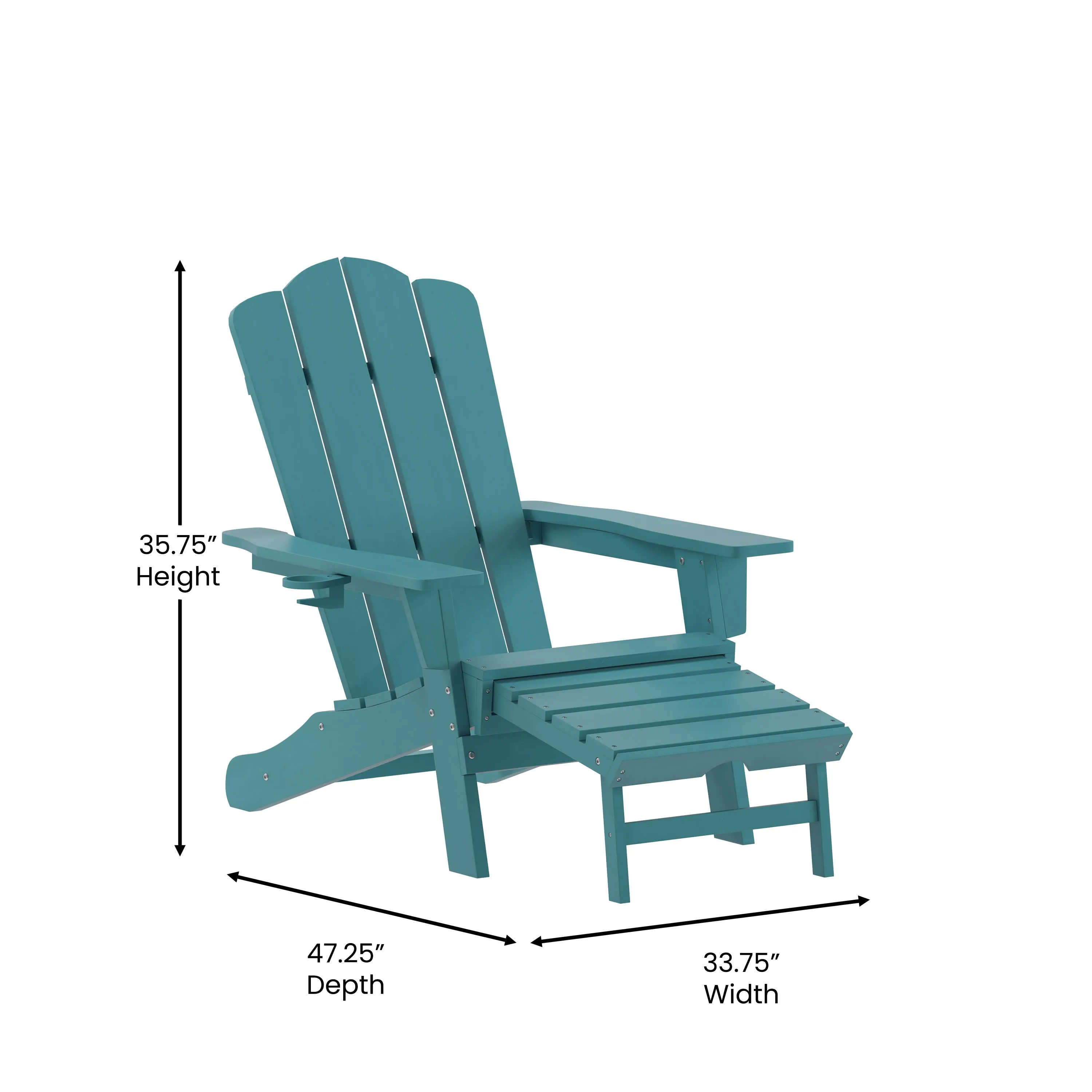 Newport HDPE Adirondack Chair with Cup Holder and Pull Out Ottoman, All-Weather HDPE Indoor/Outdoor Lounge Chair