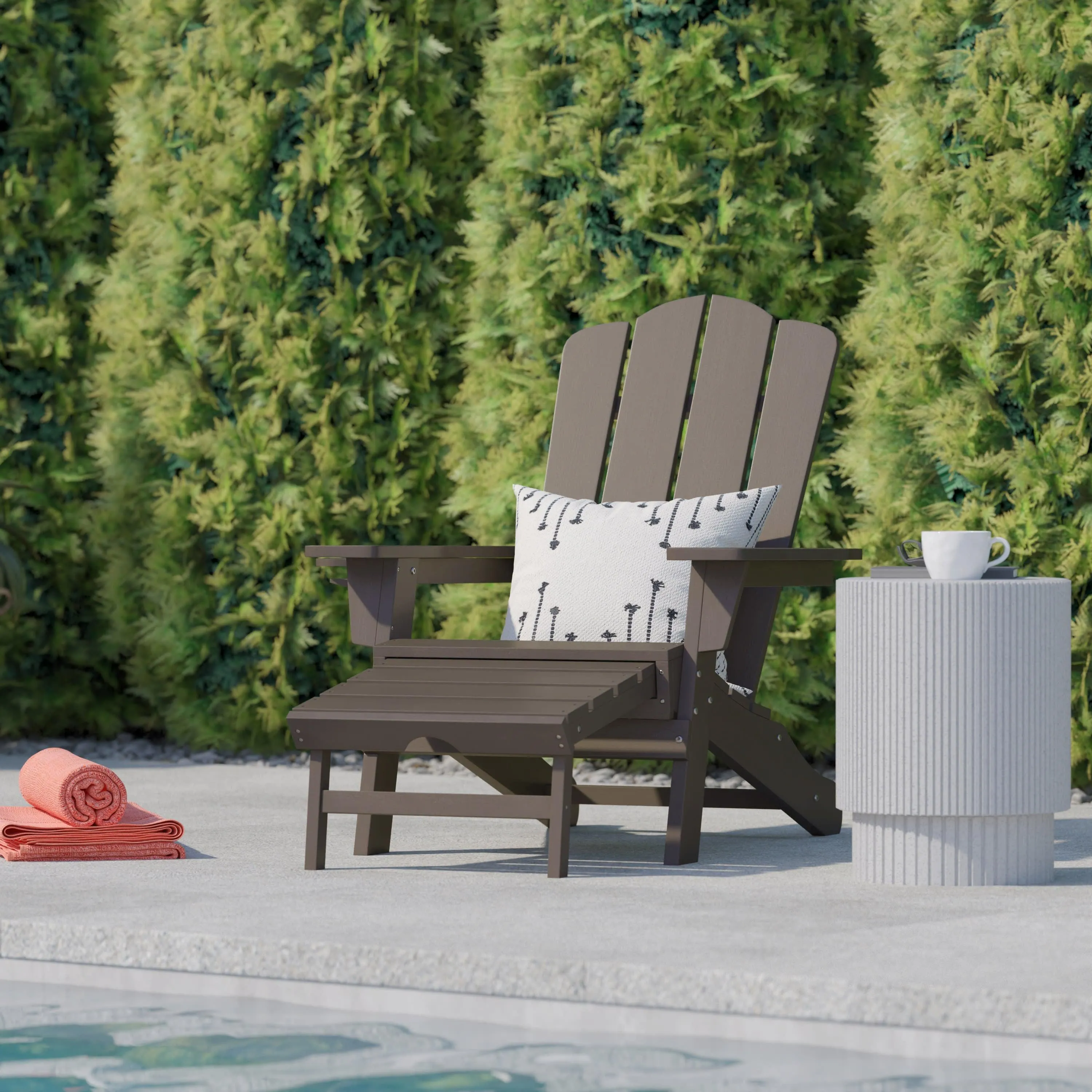 Newport HDPE Adirondack Chair with Cup Holder and Pull Out Ottoman, All-Weather HDPE Indoor/Outdoor Lounge Chair