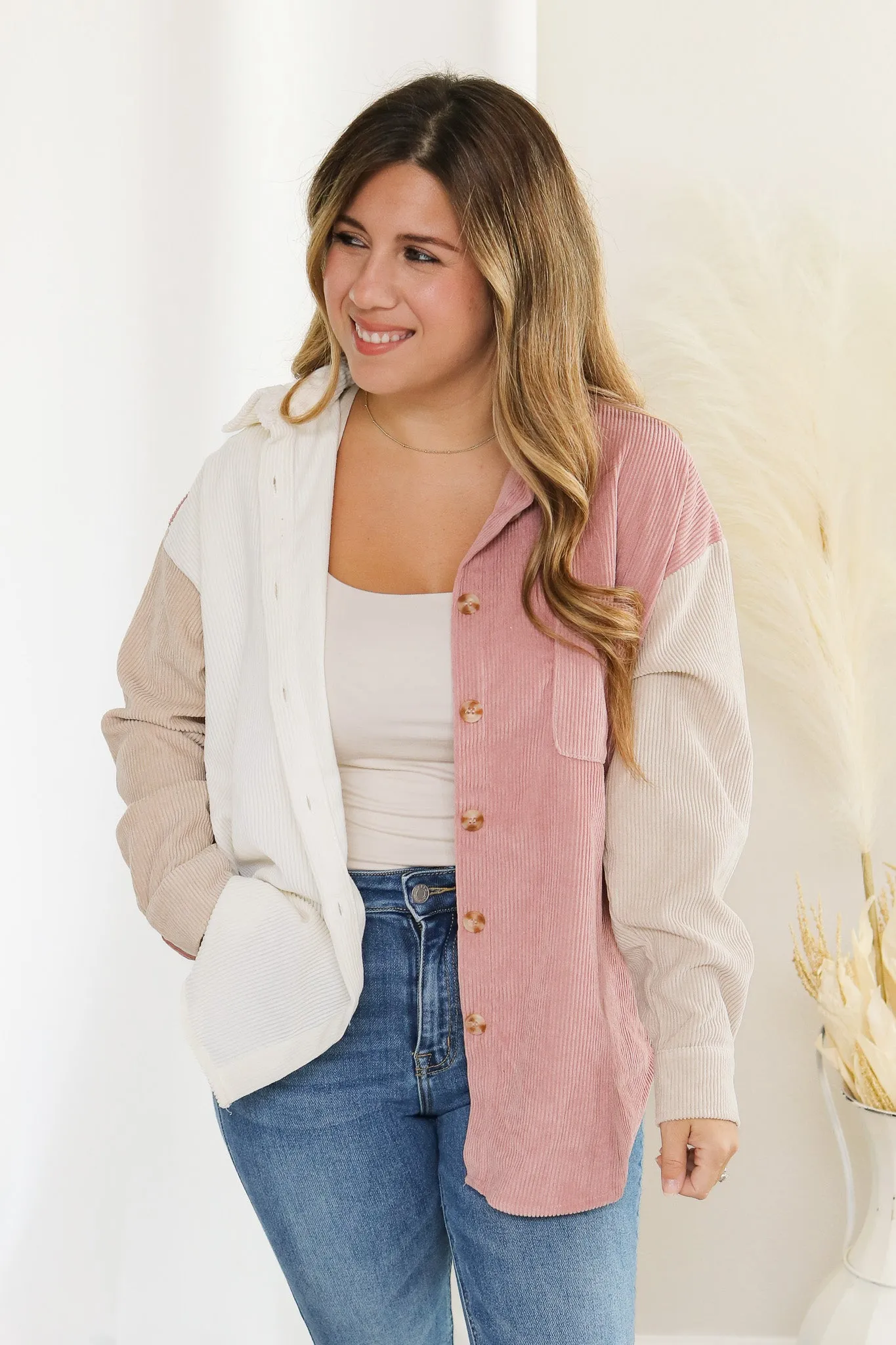Pinky Promise Corduroy Colorblock Shacket