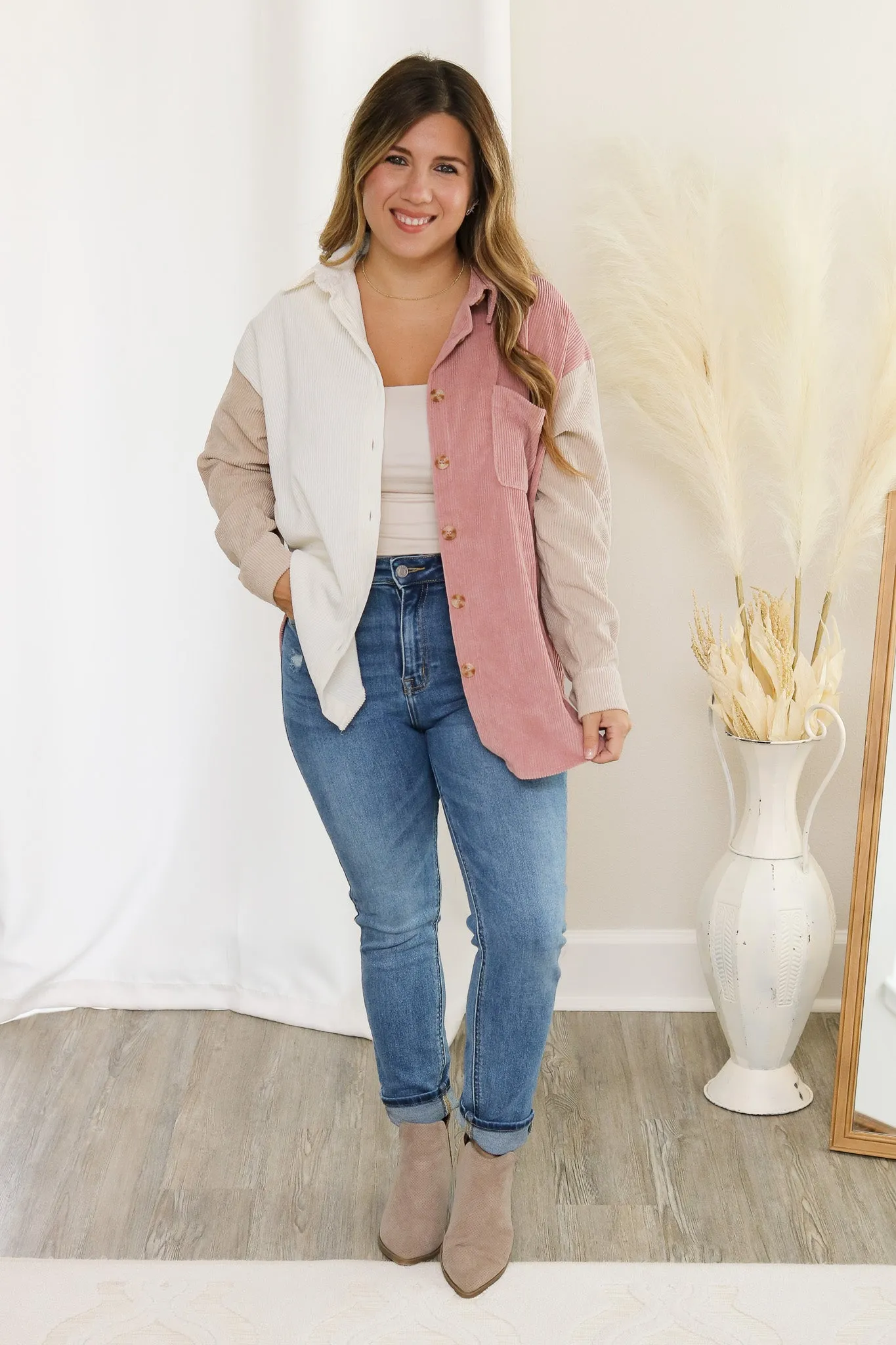 Pinky Promise Corduroy Colorblock Shacket
