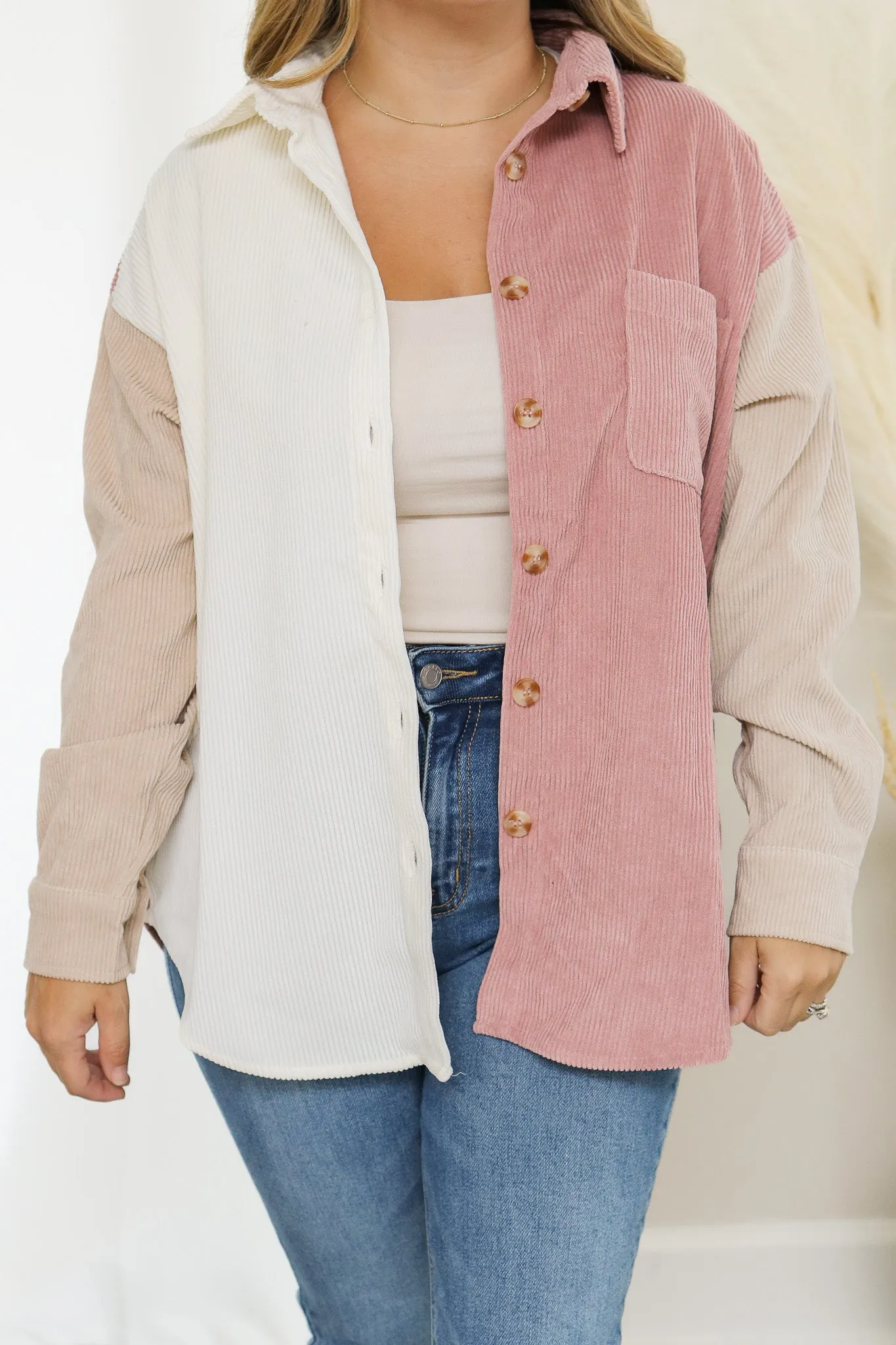 Pinky Promise Corduroy Colorblock Shacket