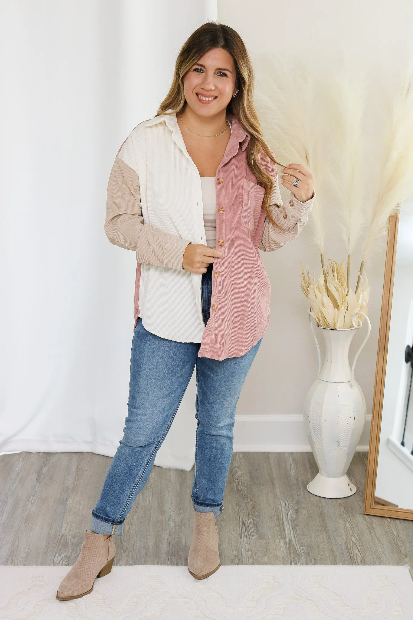 Pinky Promise Corduroy Colorblock Shacket