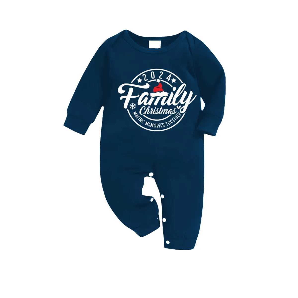 "2024 Family Christmas Making Memories Together" Text Ring Pattern - Blue Long Sleeve Top With Blue Plaid Family Matching Pajamas