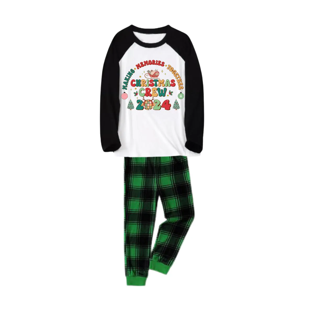 "Making Memories Together Christmas Crew 2024" Printed Green and Black Plaid Christmas Family Pajamas