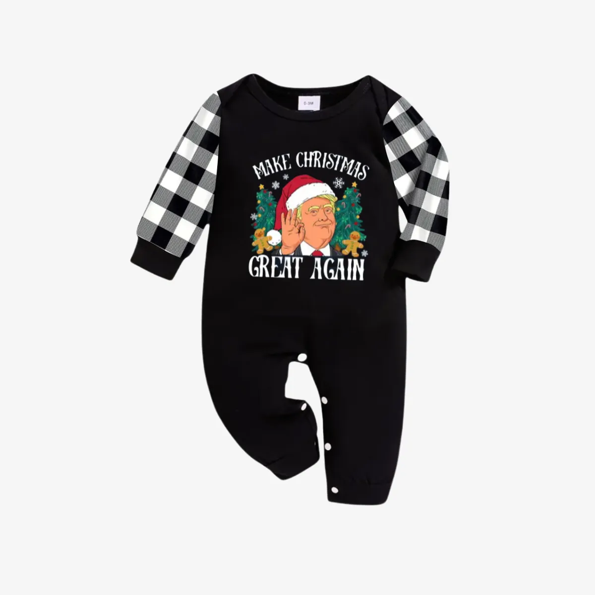 "MERRY CHRISTMAS GREAT AGAIN" Letter Printed Black and White Plaid Family Pajamas Sets