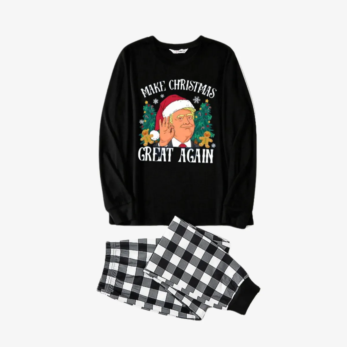 "MERRY CHRISTMAS GREAT AGAIN" Letter Printed Black and White Plaid Family Pajamas Sets