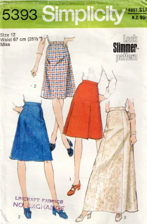 Simplicity 5393 Womens A Line Pleated Skirt or Maxi 1970s Vintage Sewing Pattern Size 12 Waist 26.5 Inches