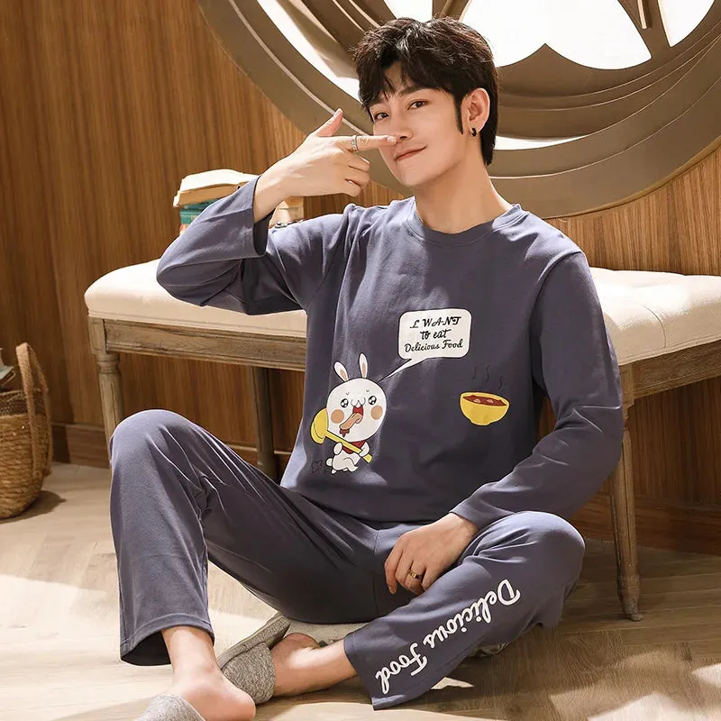 Spring Autumn Plus 5XL Knitted Men's Sleepwear Letter Lattice Pajamas Plaid Pajamas Sets Casual Loungewear Pyjamas Night Fashion