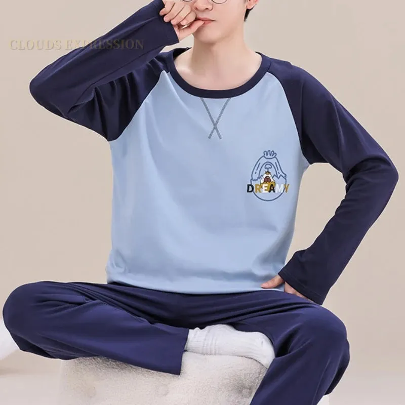 Spring Autumn Plus 5XL Knitted Men's Sleepwear Letter Lattice Pajamas Plaid Pajamas Sets Casual Loungewear Pyjamas Night Fashion