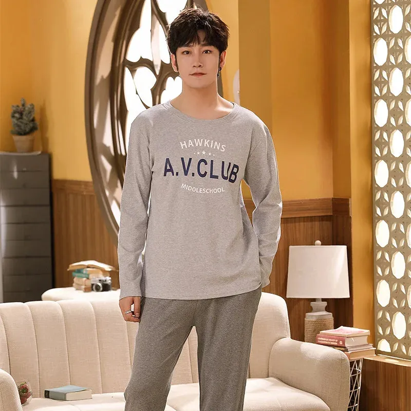 Spring Autumn Plus 5XL Knitted Men's Sleepwear Letter Lattice Pajamas Plaid Pajamas Sets Casual Loungewear Pyjamas Night Fashion