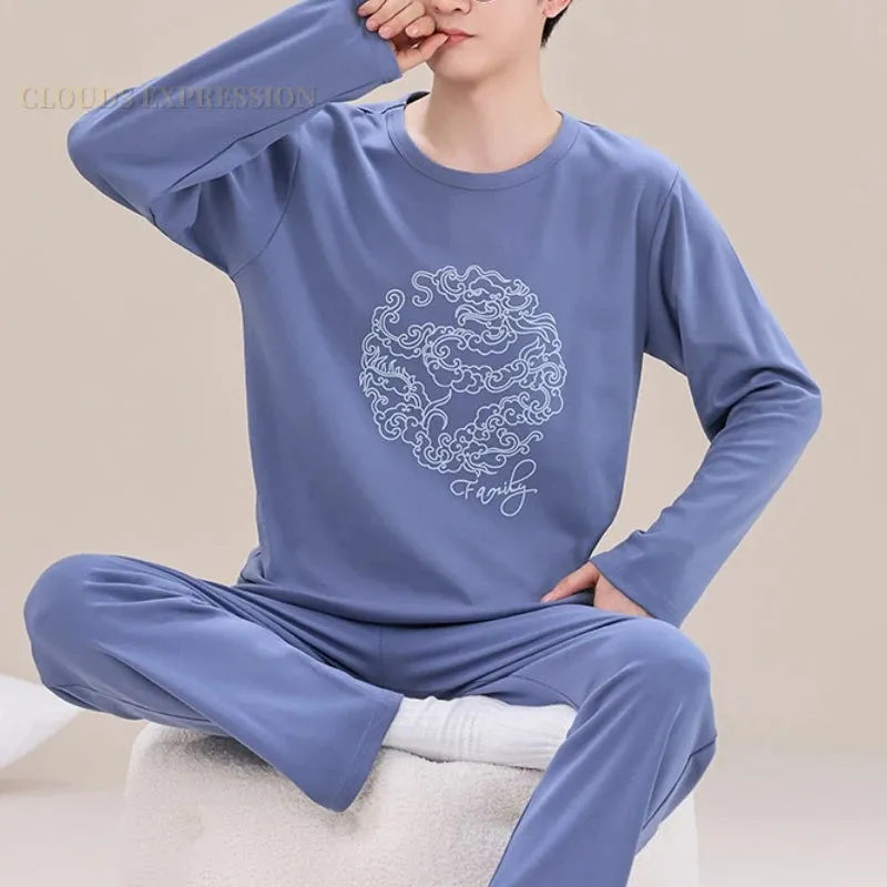 Spring Autumn Plus 5XL Knitted Men's Sleepwear Letter Lattice Pajamas Plaid Pajamas Sets Casual Loungewear Pyjamas Night Fashion